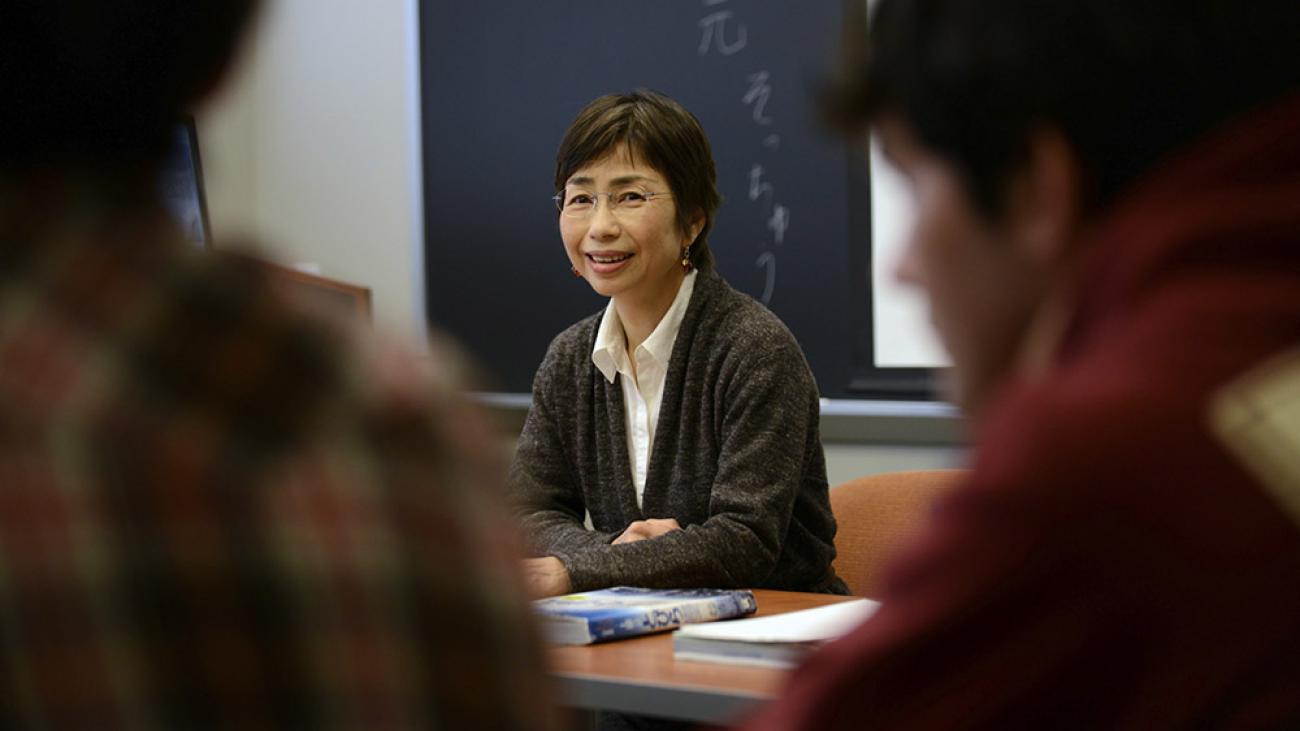 In class with Professor of Japanese Kyoko Kurita