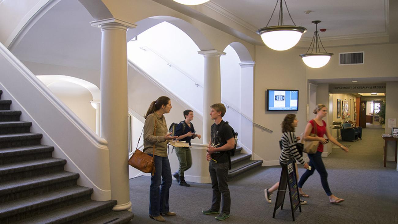 Ongoing discussion after Professor Mary Coffey’s class in Mason Hall