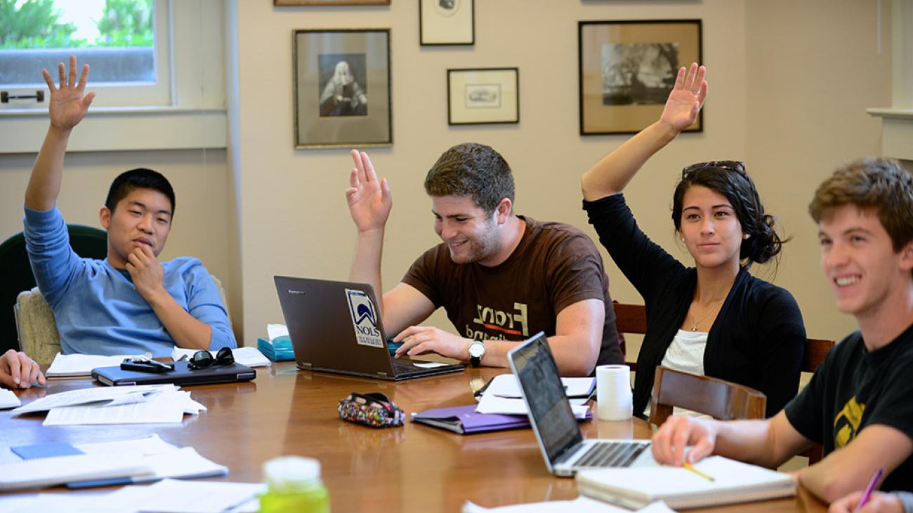 In class with professors Susan McWilliams and John Seery