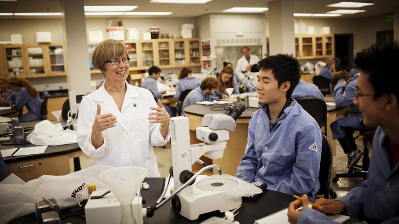 Students in lab with Professor Cris Cheney