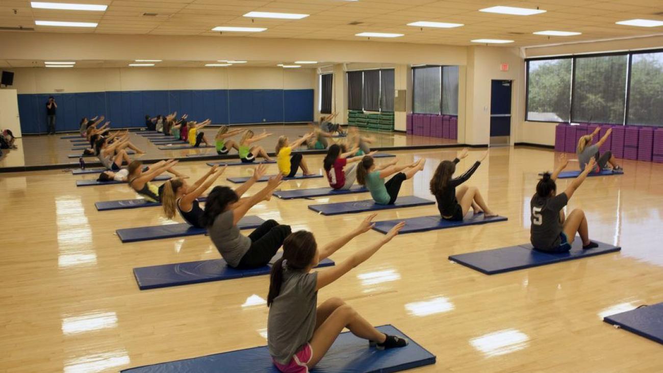 Professor Cowan with Pilates class