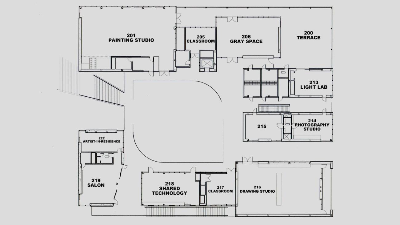 2nd Floor map of Studio Art Hall (text version in page content)
