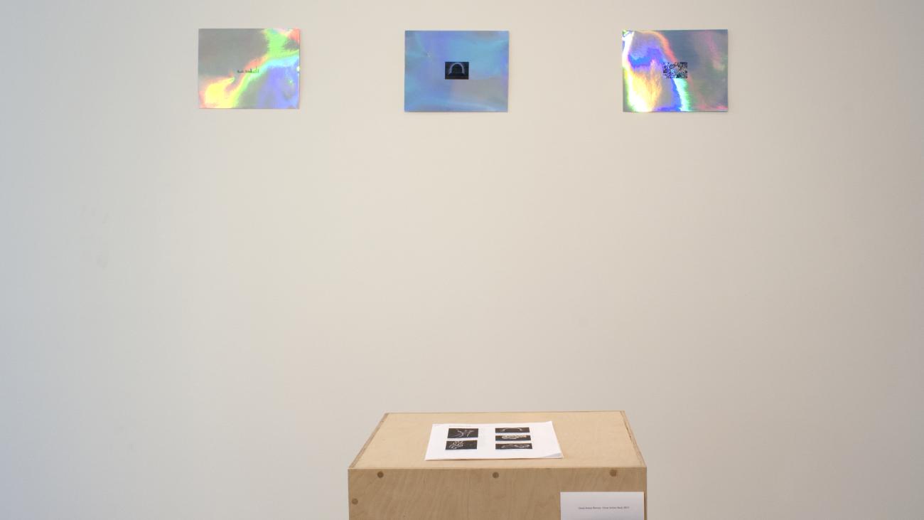 Walton Zhang, Good Artists Borrow, Great Artists Steel (inkjet prints on holographic paper, checklist of Bernard Charnwut Chan artworks and CV), 2015