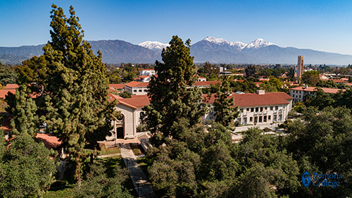 aerial shot of smith campus center and the mountains